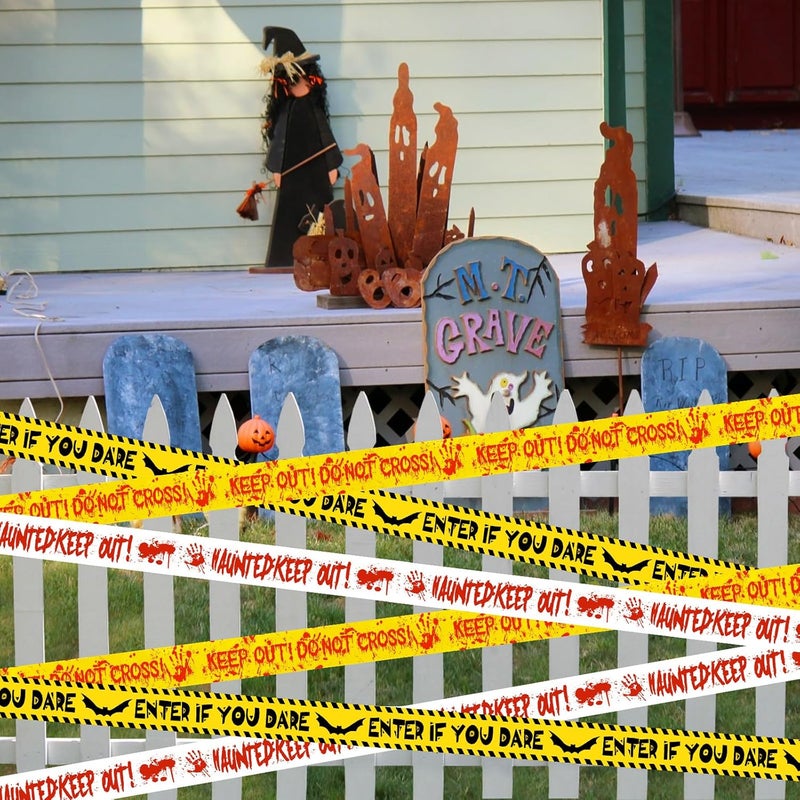 PatiCool Halloween Decorations Caution Tape 3 in x 88.6 ft 3PCS, Scary Halloween Party Decorations for Indoor Outdoor, Haunted House Decor - Enter If You Dare - Haunted Keep Out - Keep Out Do Not Cross - Image 1